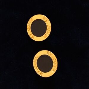 ST JOHN Vintage Logo Gold- Tone And Black Enamel Open Circle Earrings